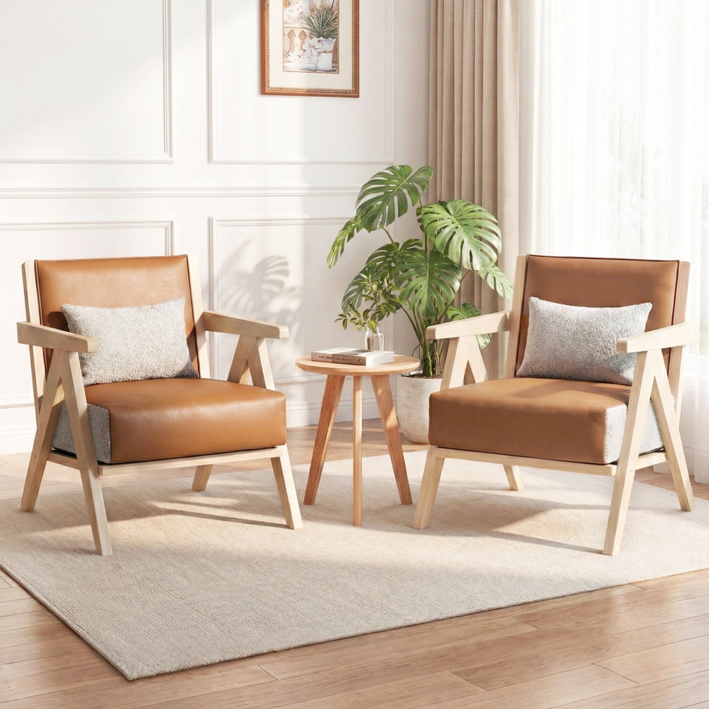 Mid-Century Modern Accent Chair with Rubber Wood Frame