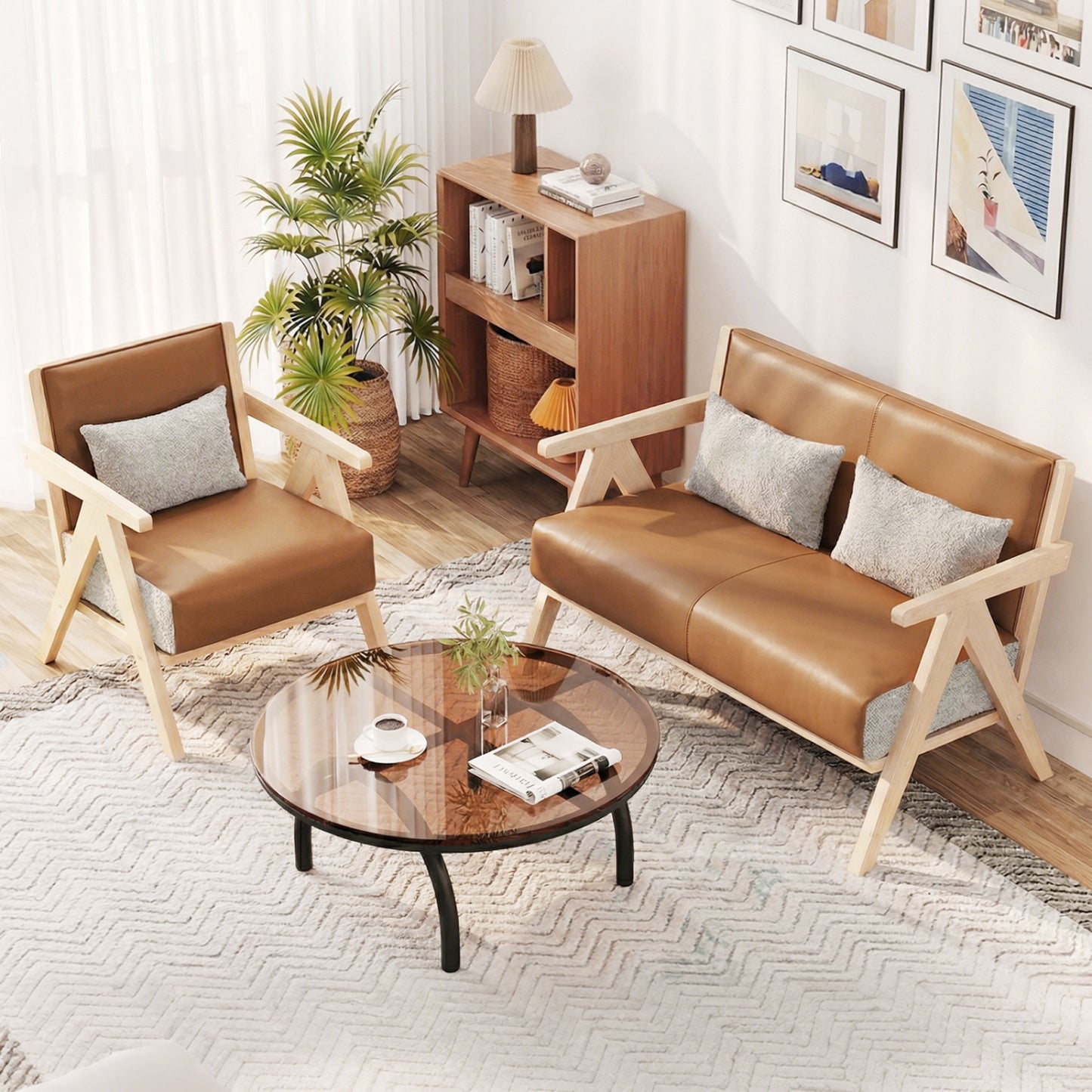 Mid-Century Modern Accent Chair with Rubber Wood Frame