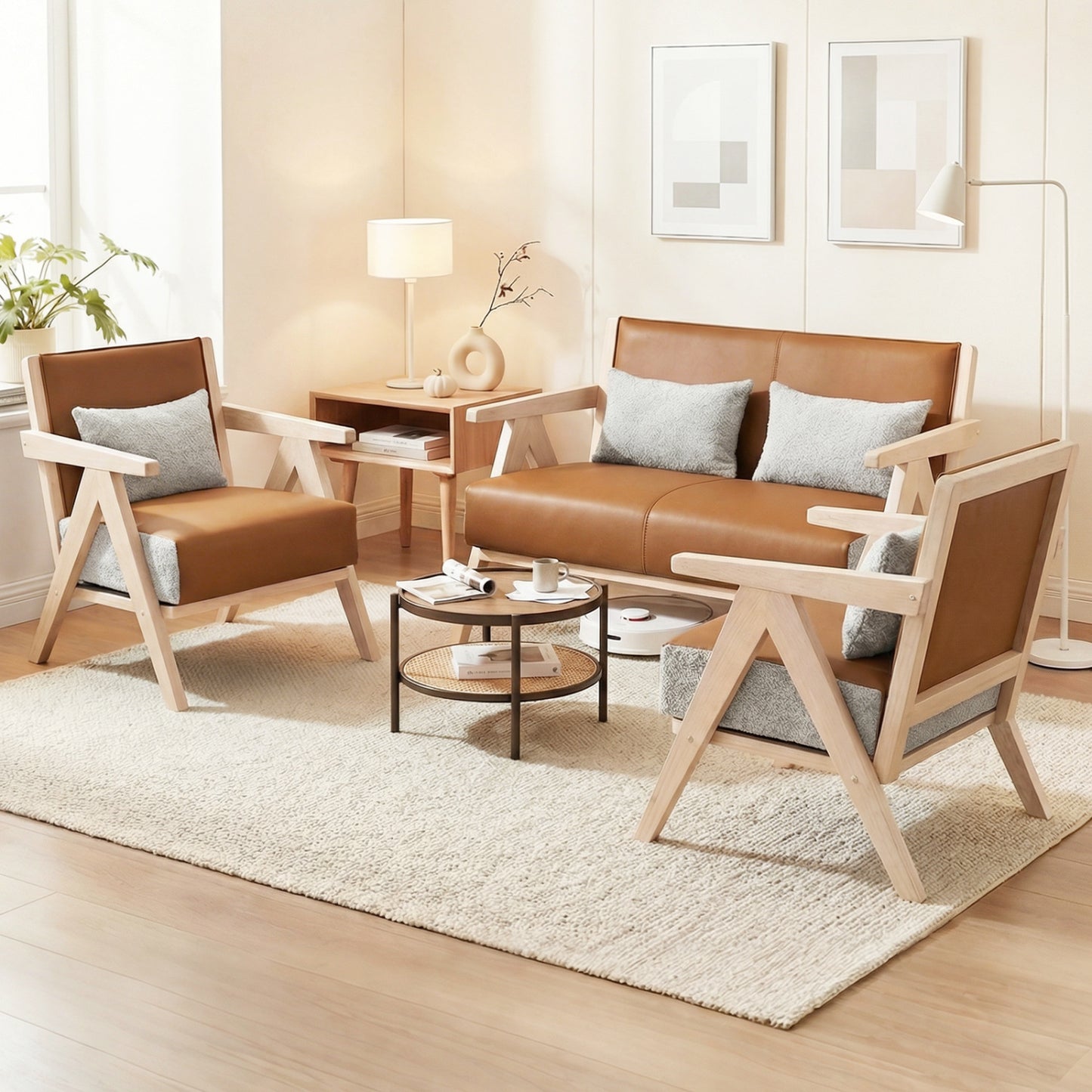 Mid-Century Modern Accent Chair with Rubber Wood Frame