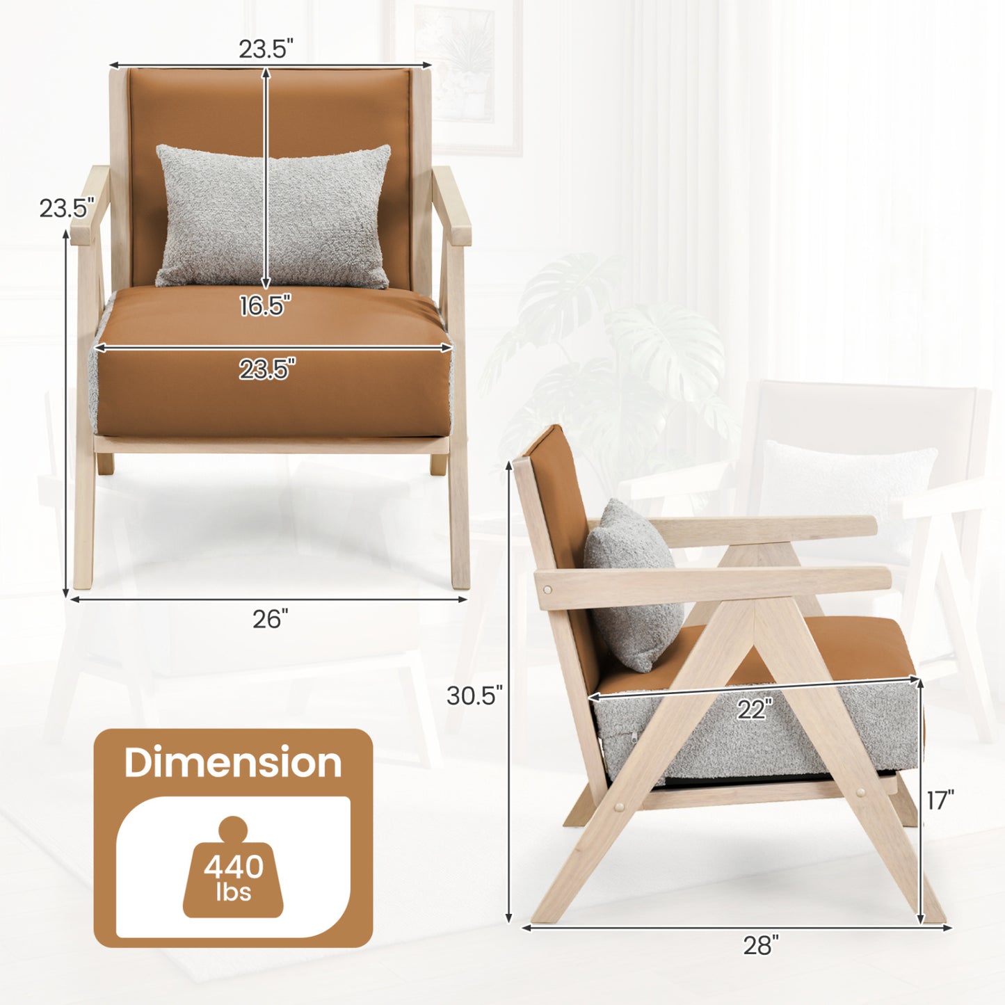 Mid-Century Modern Accent Chair with Rubber Wood Frame