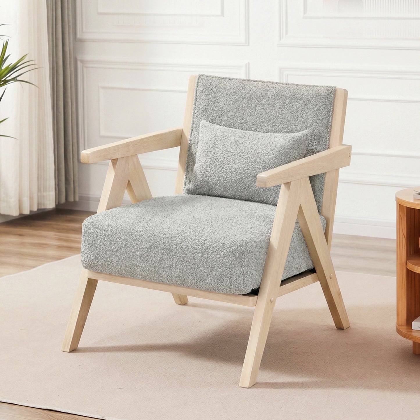 Mid-Century Modern Accent Chair with Rubber Wood Frame