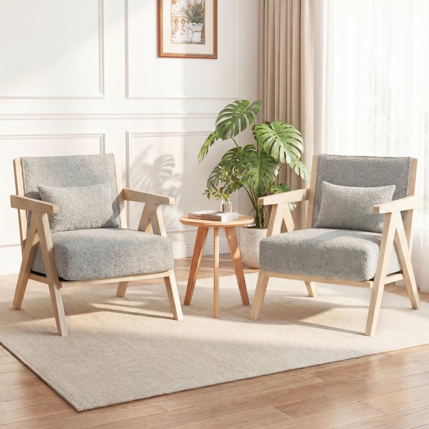 Mid-Century Modern Accent Chair with Rubber Wood Frame