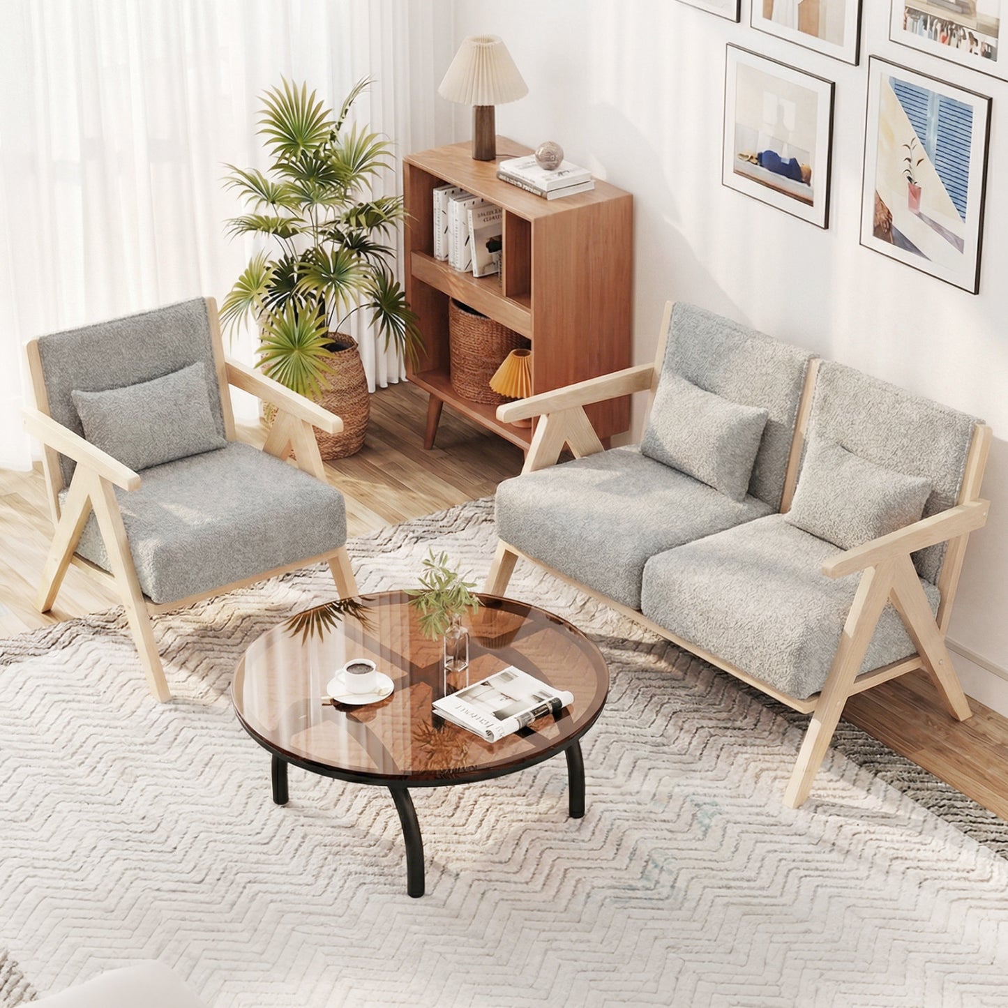 Mid-Century Modern Accent Chair with Rubber Wood Frame