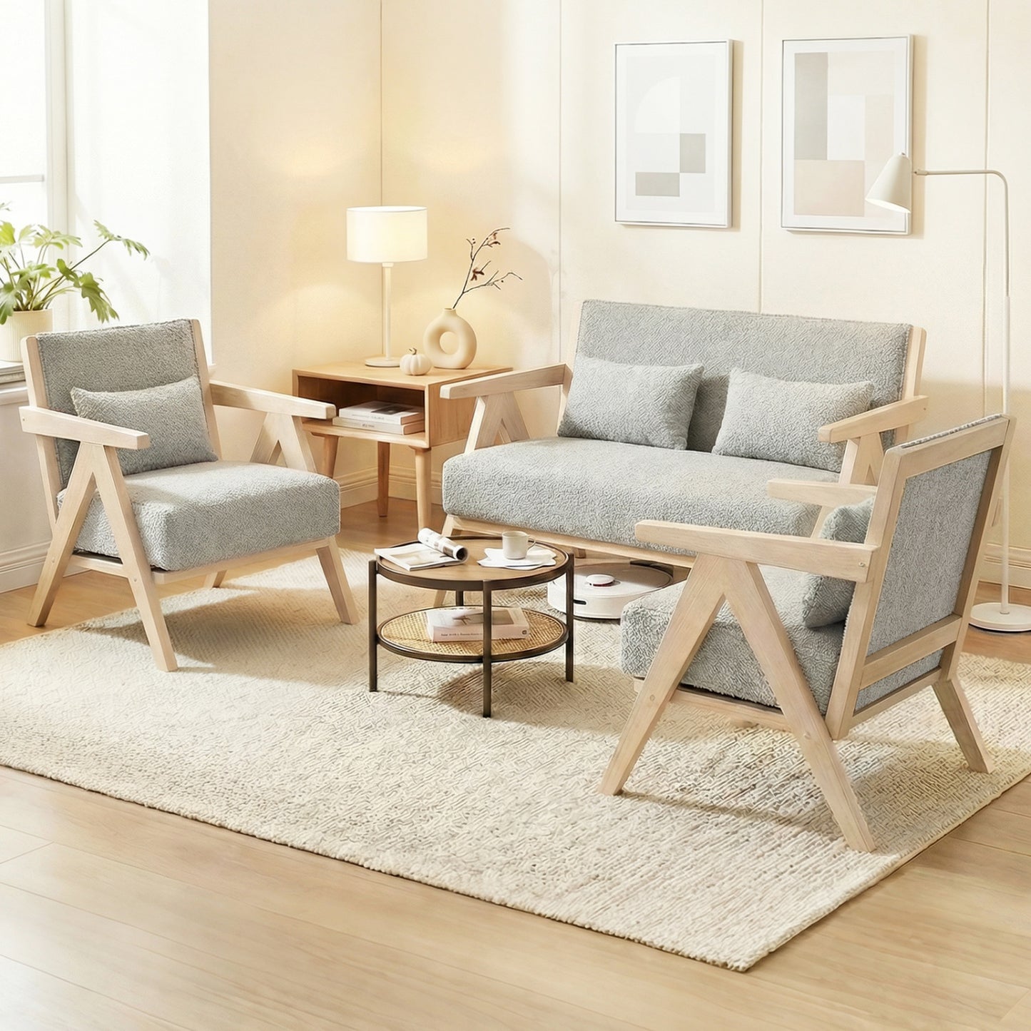 Mid-Century Modern Accent Chair with Rubber Wood Frame