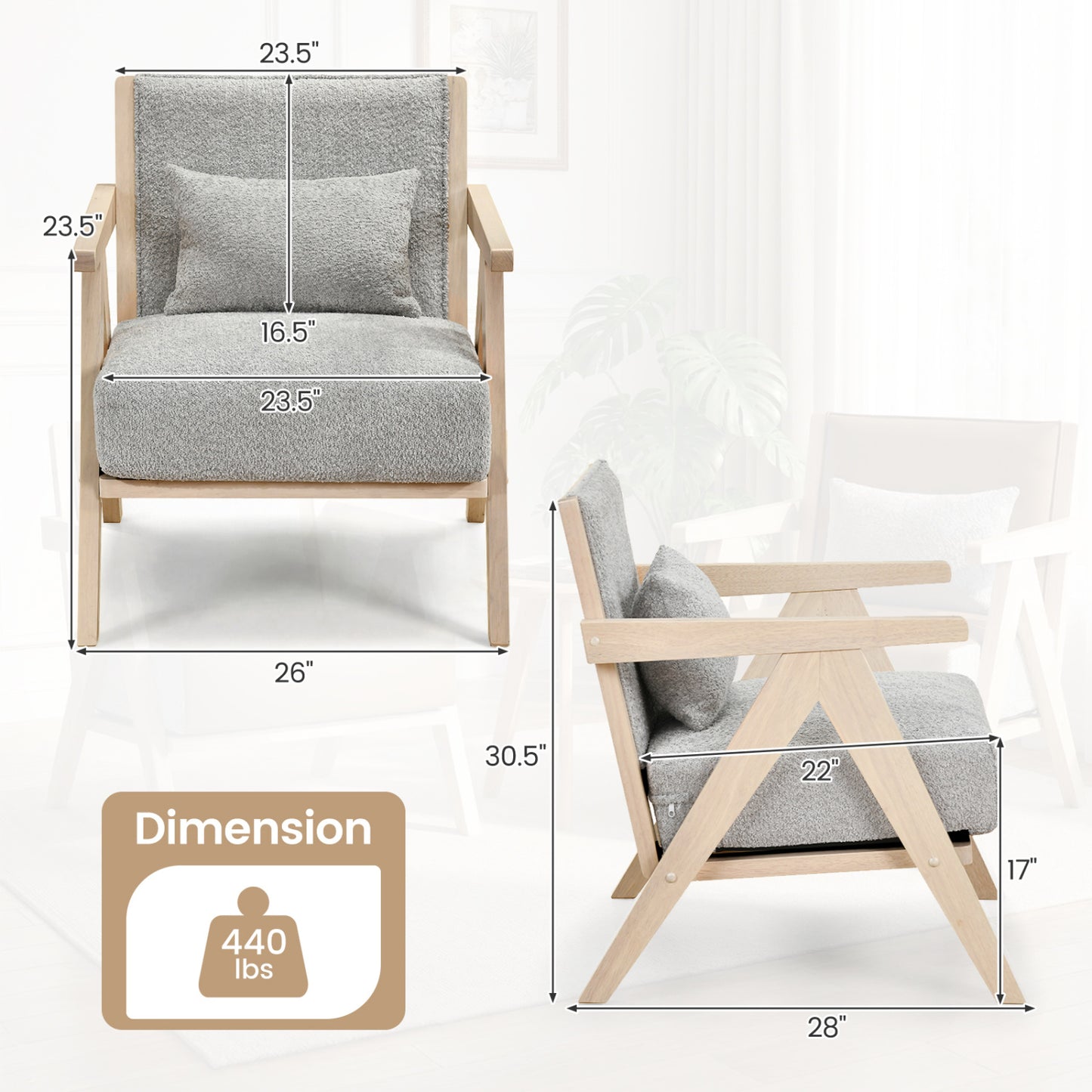 Mid-Century Modern Accent Chair with Rubber Wood Frame