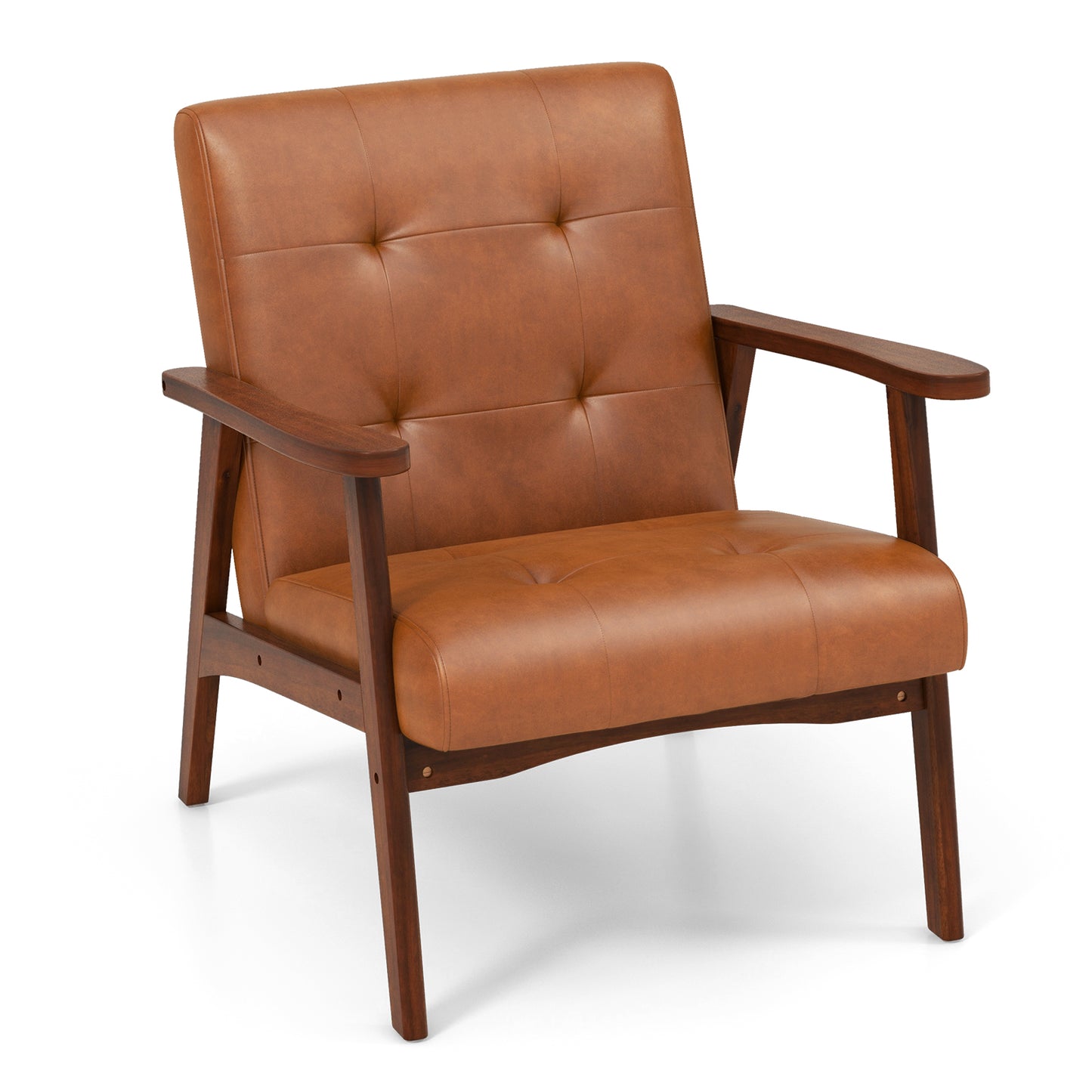 Mid Century Accent Chair with Tufted Leather Upholstery
