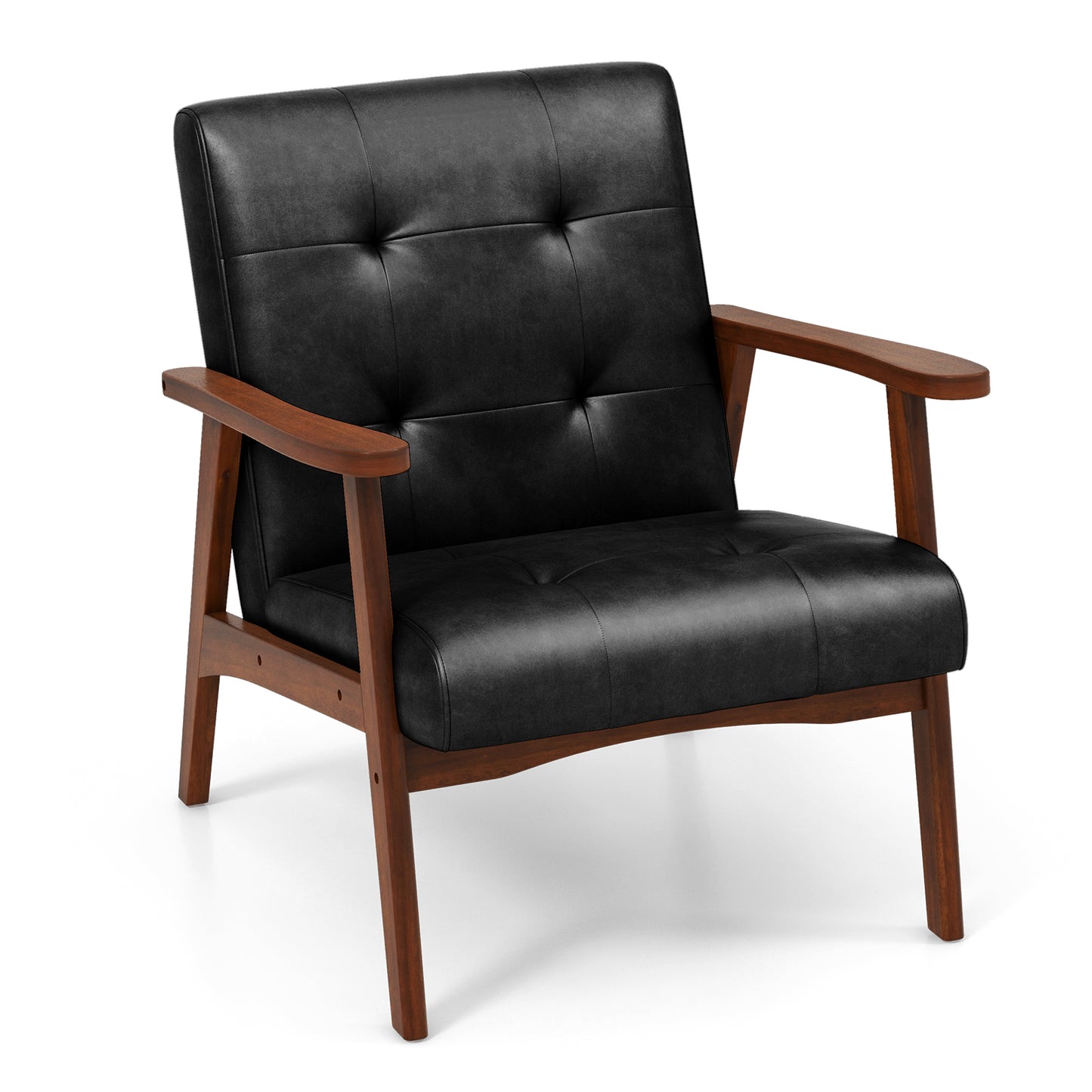 Mid Century Accent Chair with Tufted Leather Upholstery