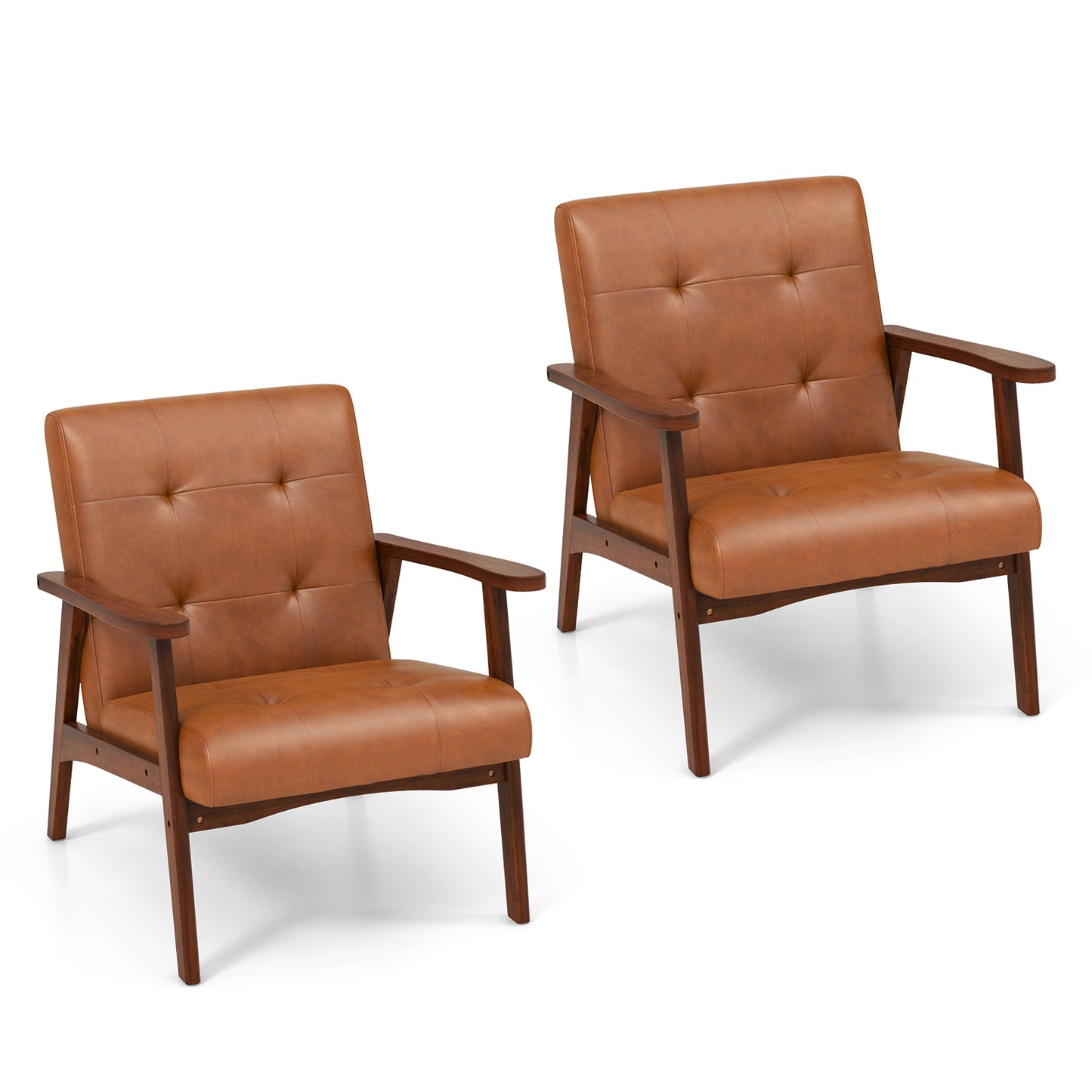 Mid Century Accent Chair with Tufted Leather Upholstery