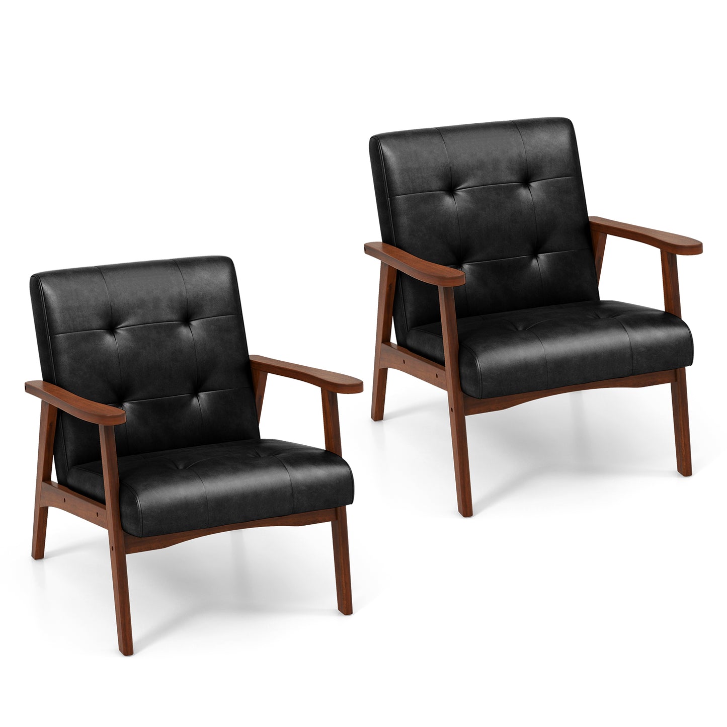 Mid Century Accent Chair with Tufted Leather Upholstery
