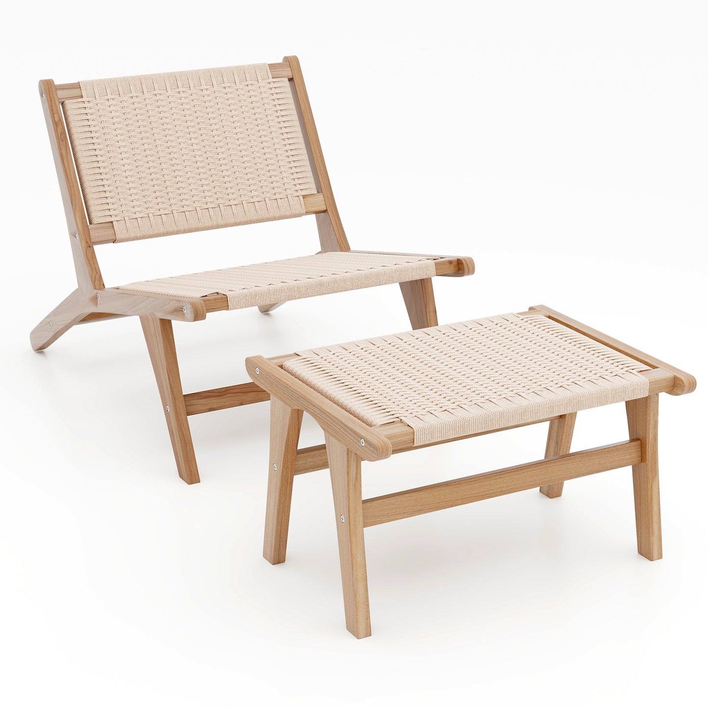 Teak Accent Chair with Ottoman - Braided Rope Design