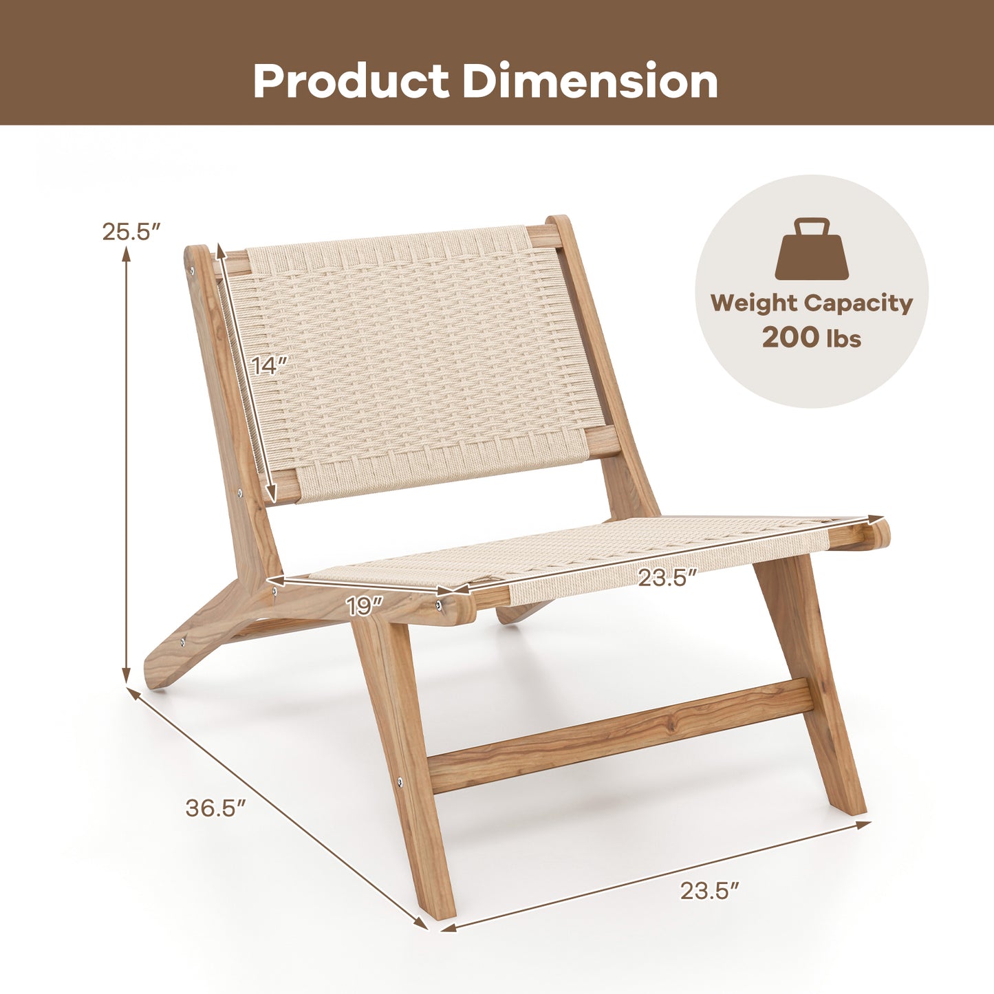 Teak Accent Chair with Ottoman - Braided Rope Design