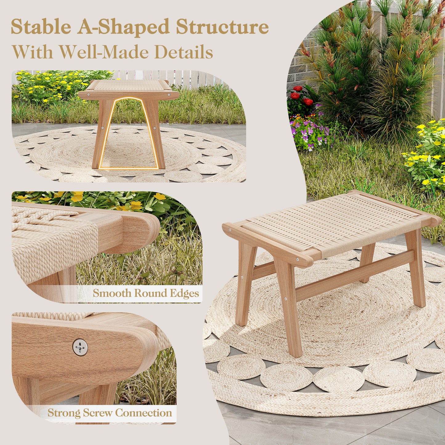 Teak Accent Chair with Ottoman - Braided Rope Design