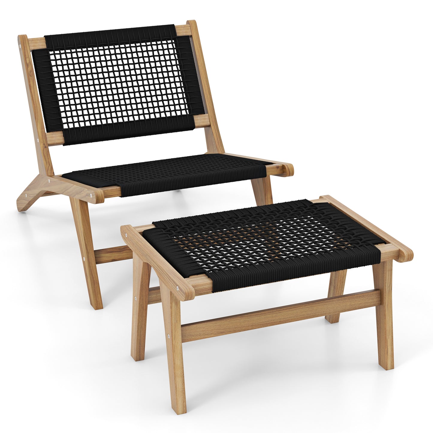Handwoven Teak Accent Chair with Ottoman