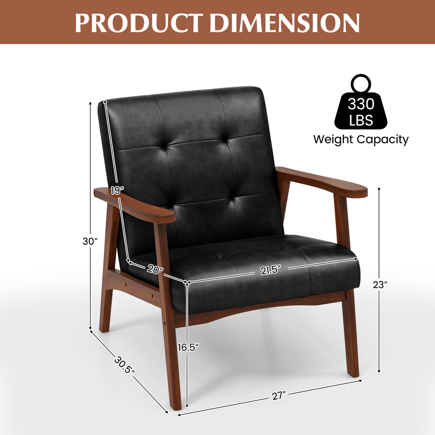Mid Century Accent Chair with Tufted Leather Upholstery