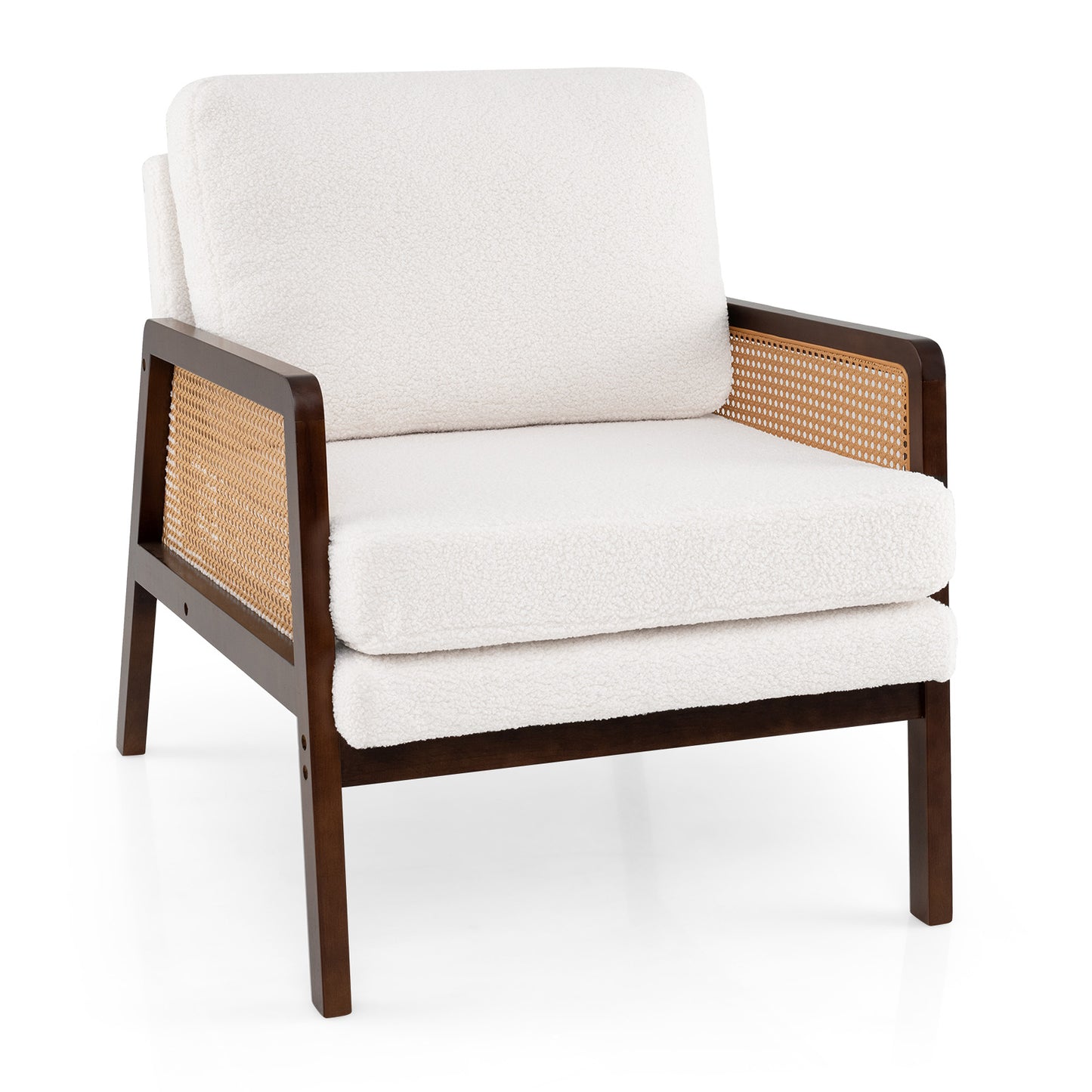 Mid Century Accent Chair with Rattan Arms and Cushion