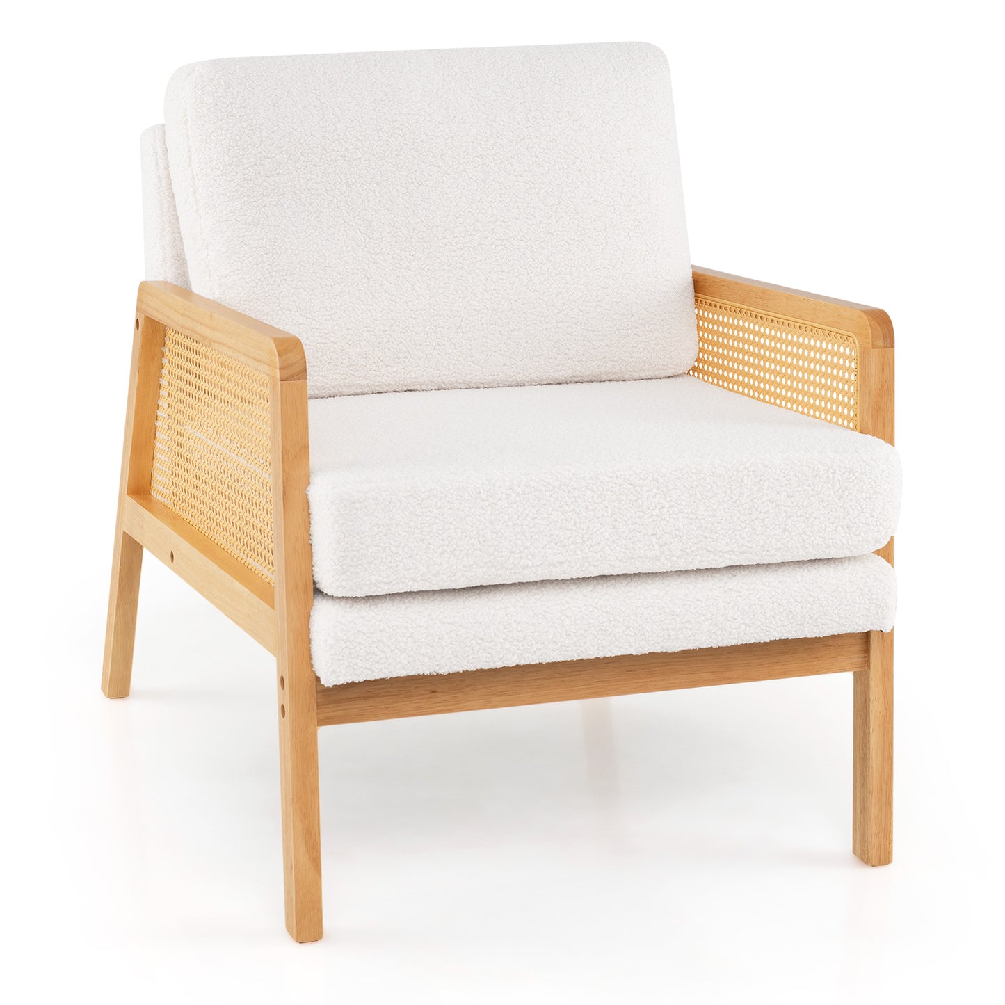 Mid Century Accent Chair with Rattan Arms and Cushion