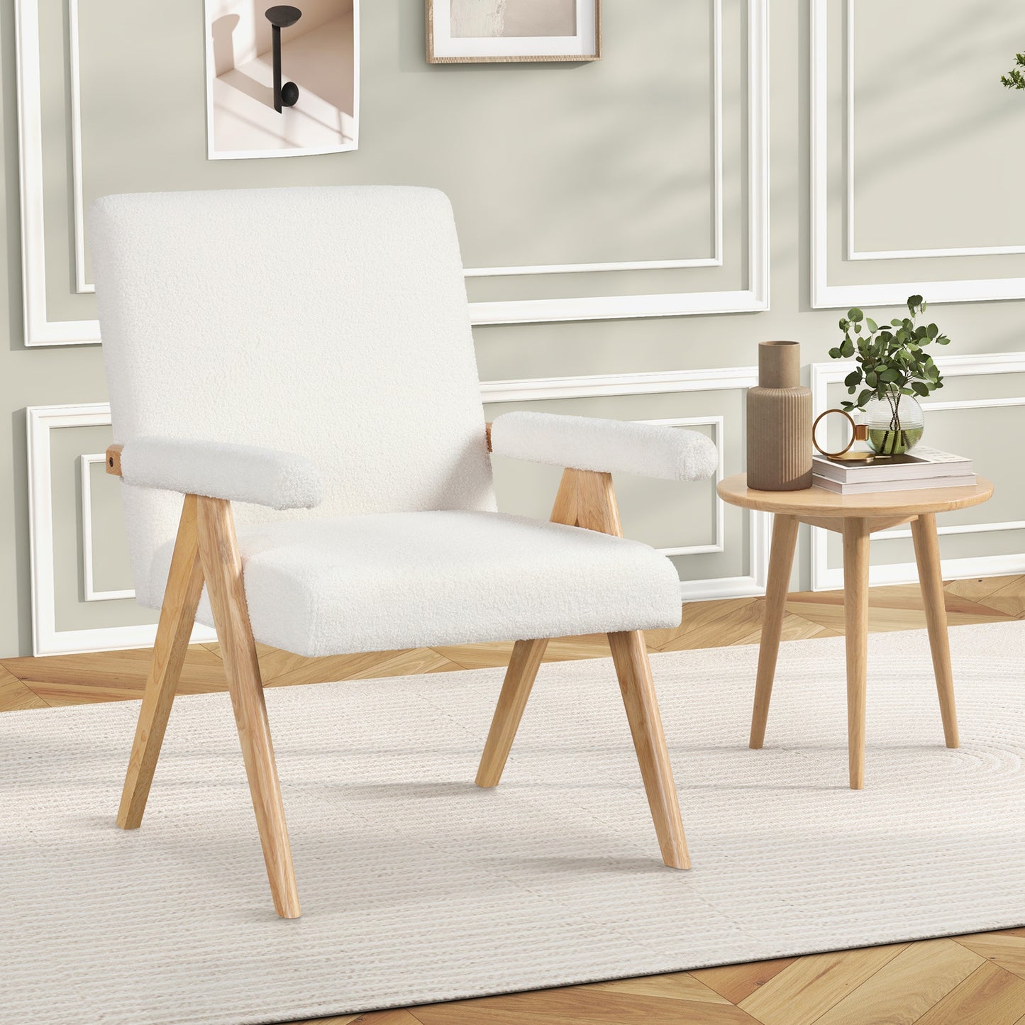 Mid Century Accent Chair with Sherpa Upholstery