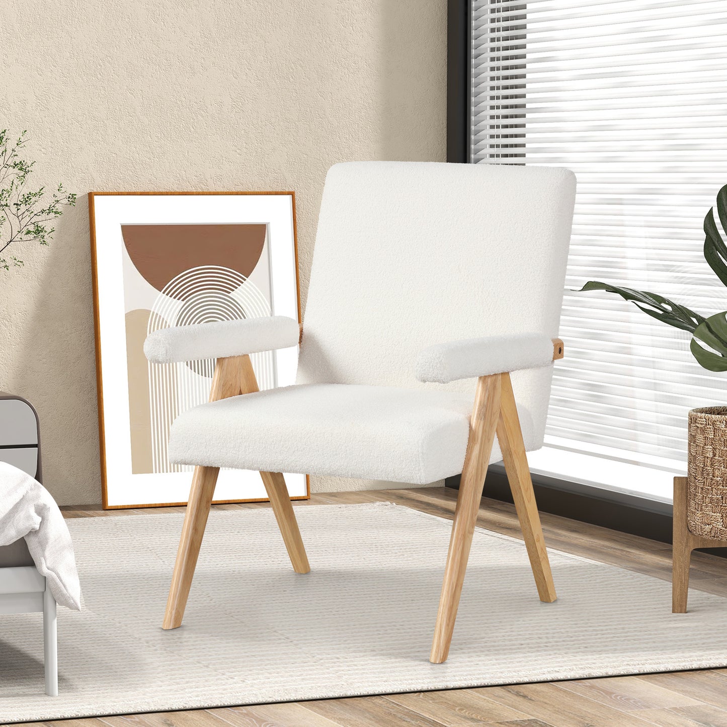 Mid Century Accent Chair with Sherpa Upholstery