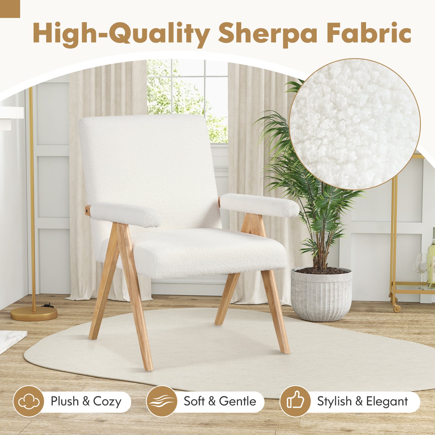 Mid Century Accent Chair with Sherpa Upholstery