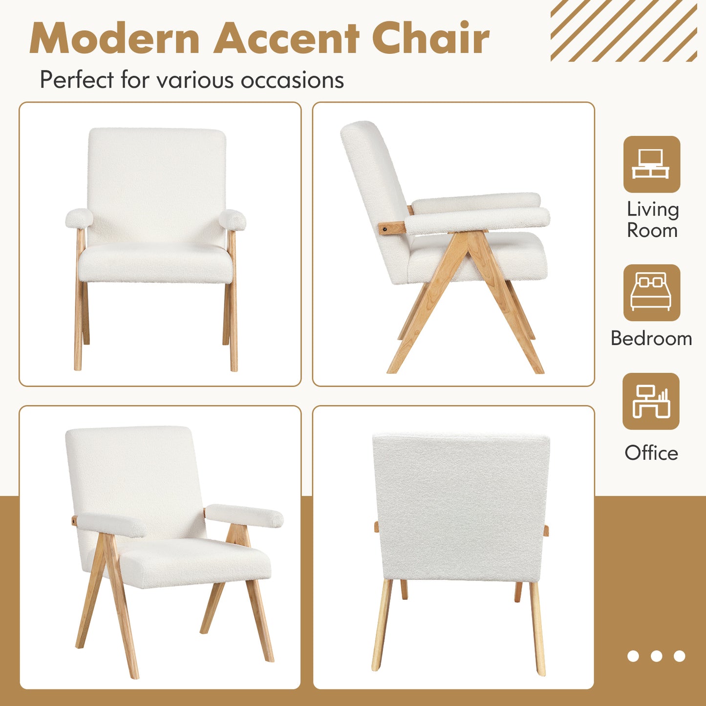 Mid Century Accent Chair with Sherpa Upholstery