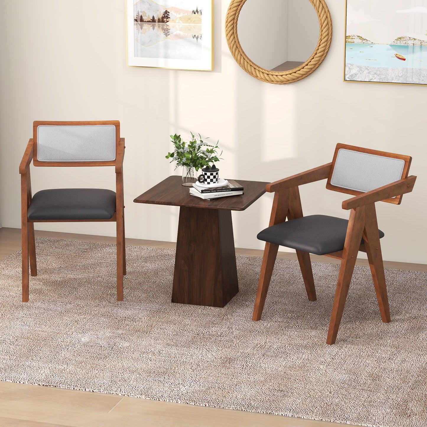 Mid-Century Accent Chairs Set of 2 with Sherpa Upholstery