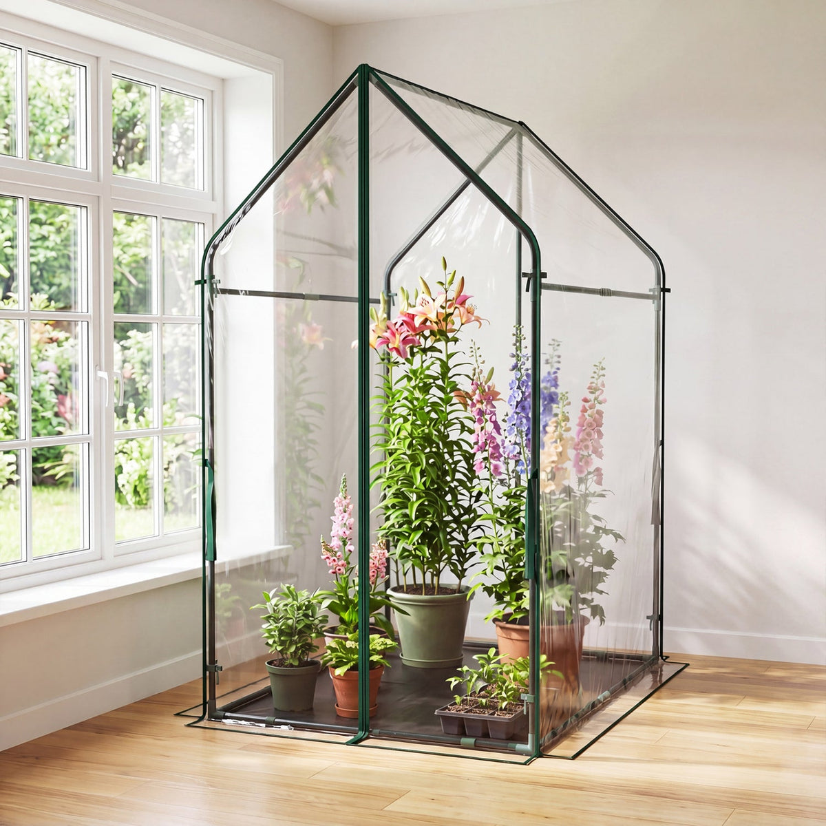 Mini Greenhouse with Metal Frame and Waterproof Cover