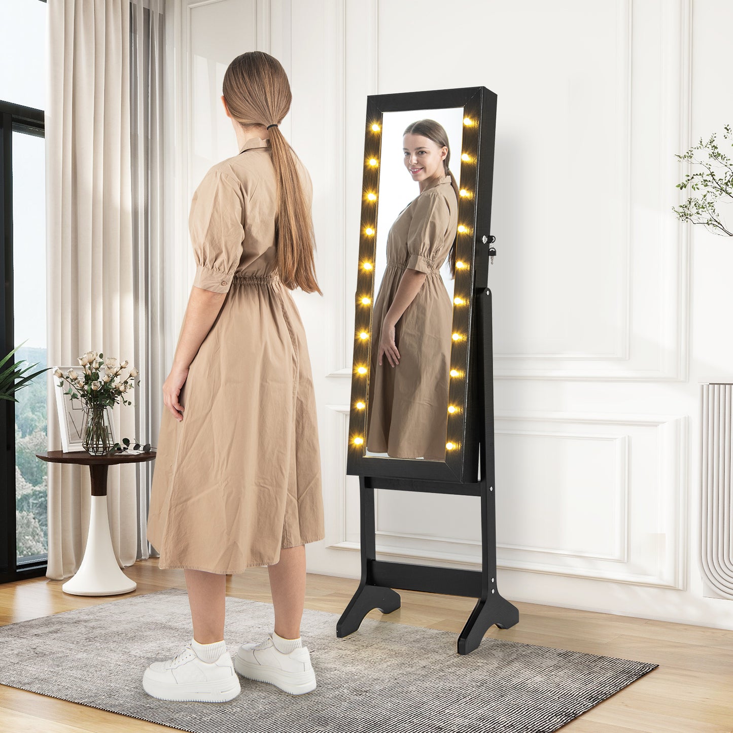 Jewelry Armoire Cabinet with Full-Length Mirror and LED Lights