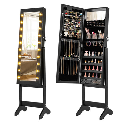 Jewelry Armoire Cabinet with Full-Length Mirror and LED Lights