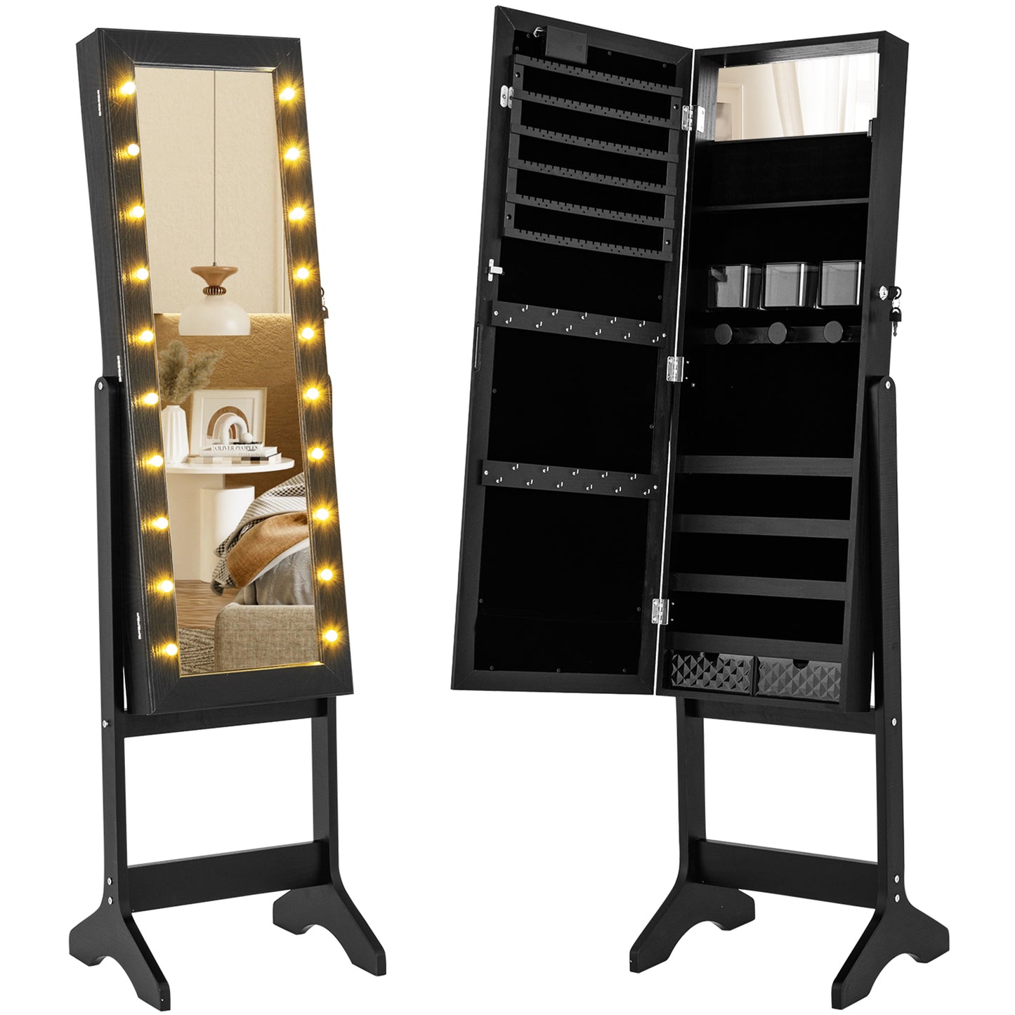 Jewelry Armoire Cabinet with Full-Length Mirror and LED Lights
