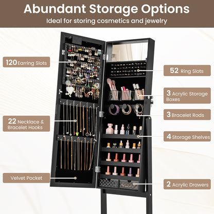 Jewelry Armoire Cabinet with Full-Length Mirror and LED Lights