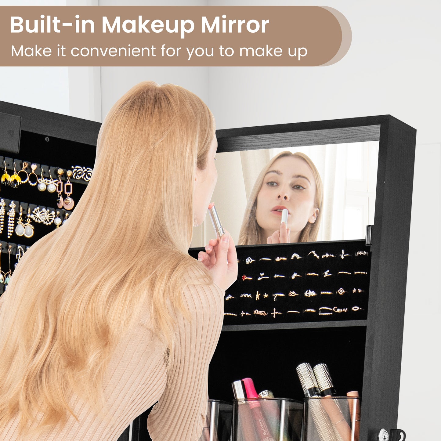 Jewelry Armoire Cabinet with Full-Length Mirror and LED Lights