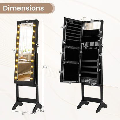 Jewelry Armoire Cabinet with Full-Length Mirror and LED Lights