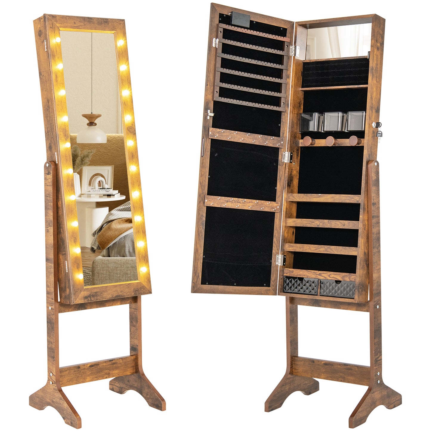 Jewelry Armoire Cabinet with Full-Length Mirror and LED Lights