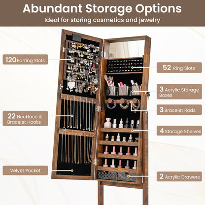 Jewelry Armoire Cabinet with Full-Length Mirror and LED Lights