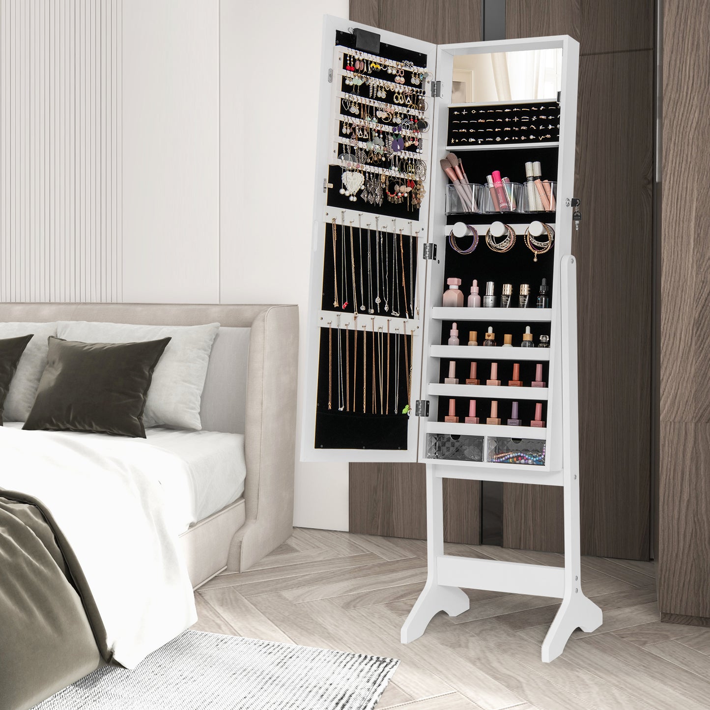 Jewelry Armoire Cabinet with Full-Length Mirror and LED Lights