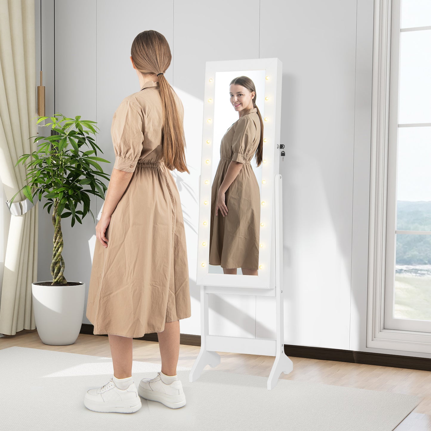 Jewelry Armoire Cabinet with Full-Length Mirror and LED Lights