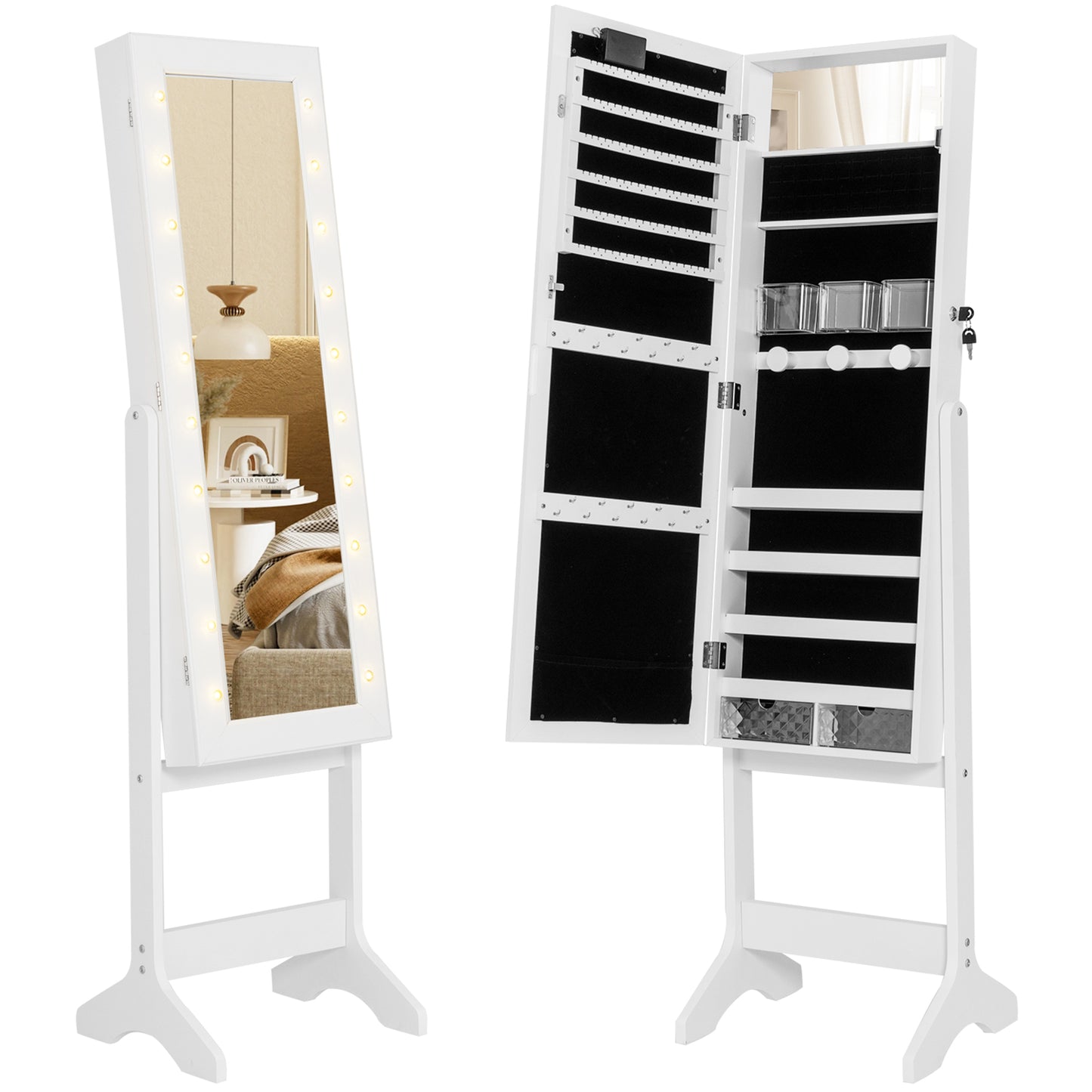 Jewelry Armoire Cabinet with Full-Length Mirror and LED Lights