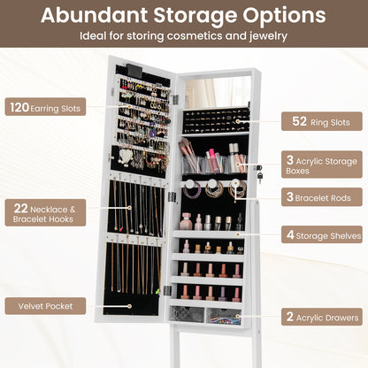 Jewelry Armoire Cabinet with Full-Length Mirror and LED Lights