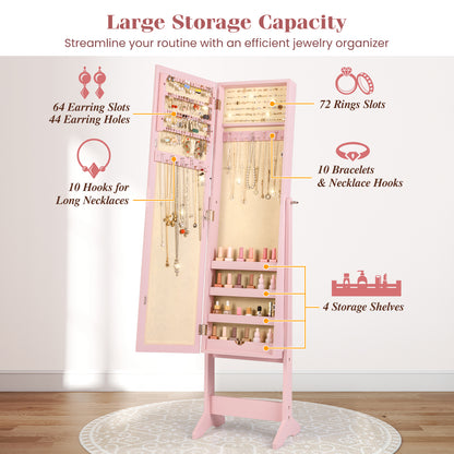 Standing Jewelry Cabinet with Mirror 56" Tall Storage Armoire