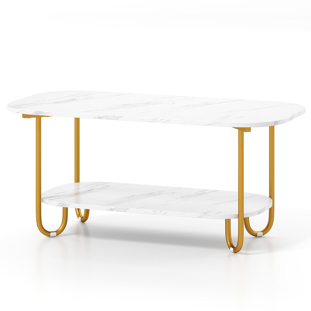 Modern 2-tier Faux Marble Top Coffee Table-White