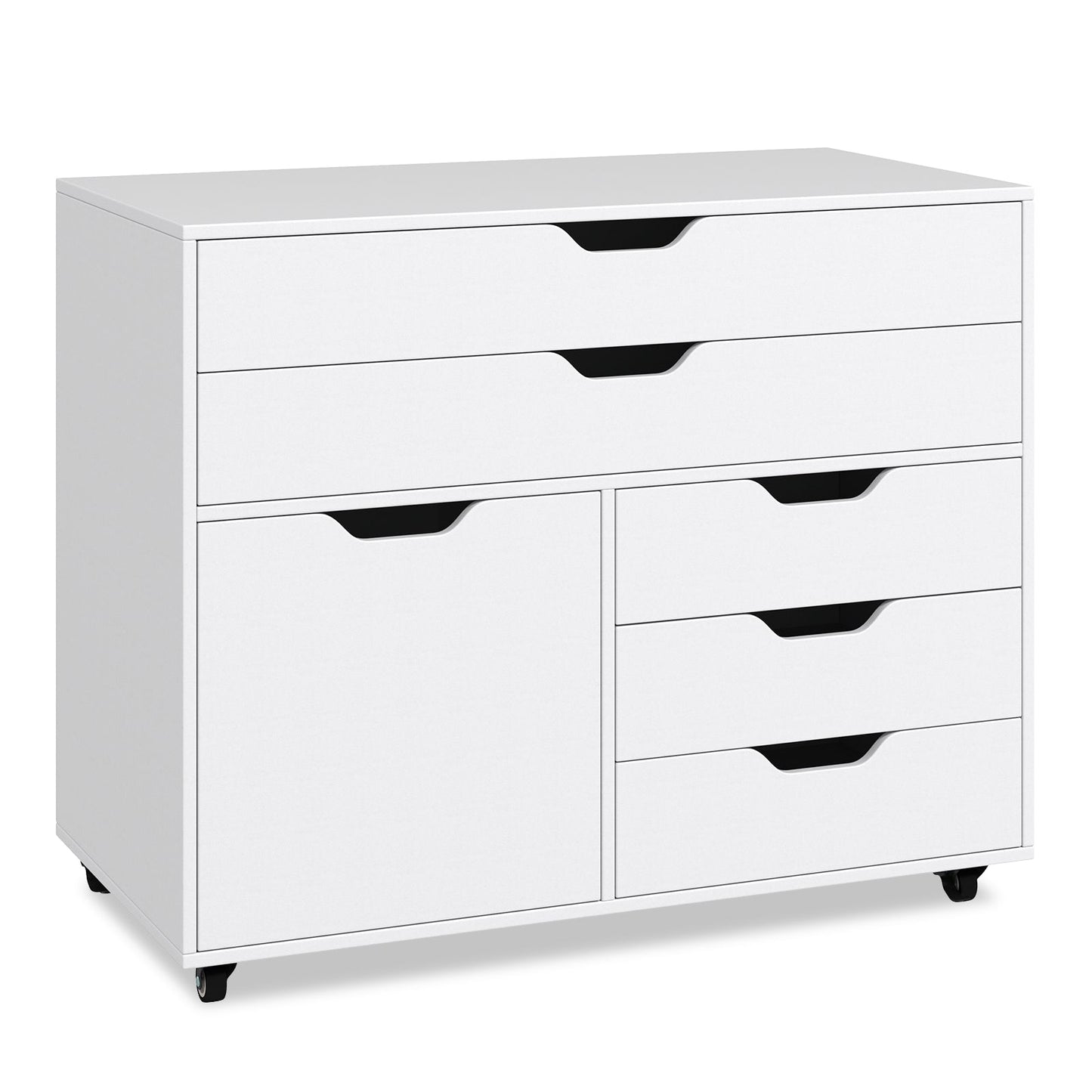 Modern Vertical 5-Drawer Mobile Chest with Door 5 Casters