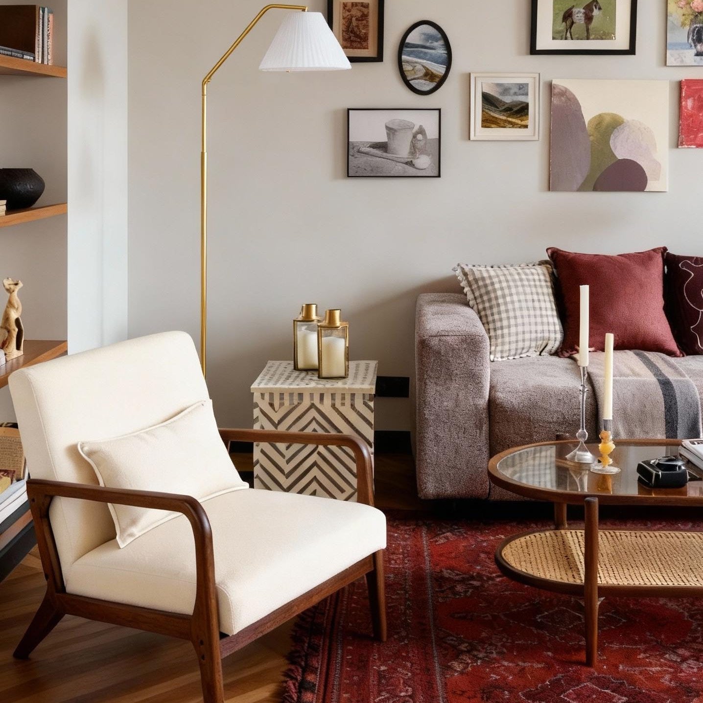 Accent Chair with Lumbar Pillow and Rubber Wood Frame