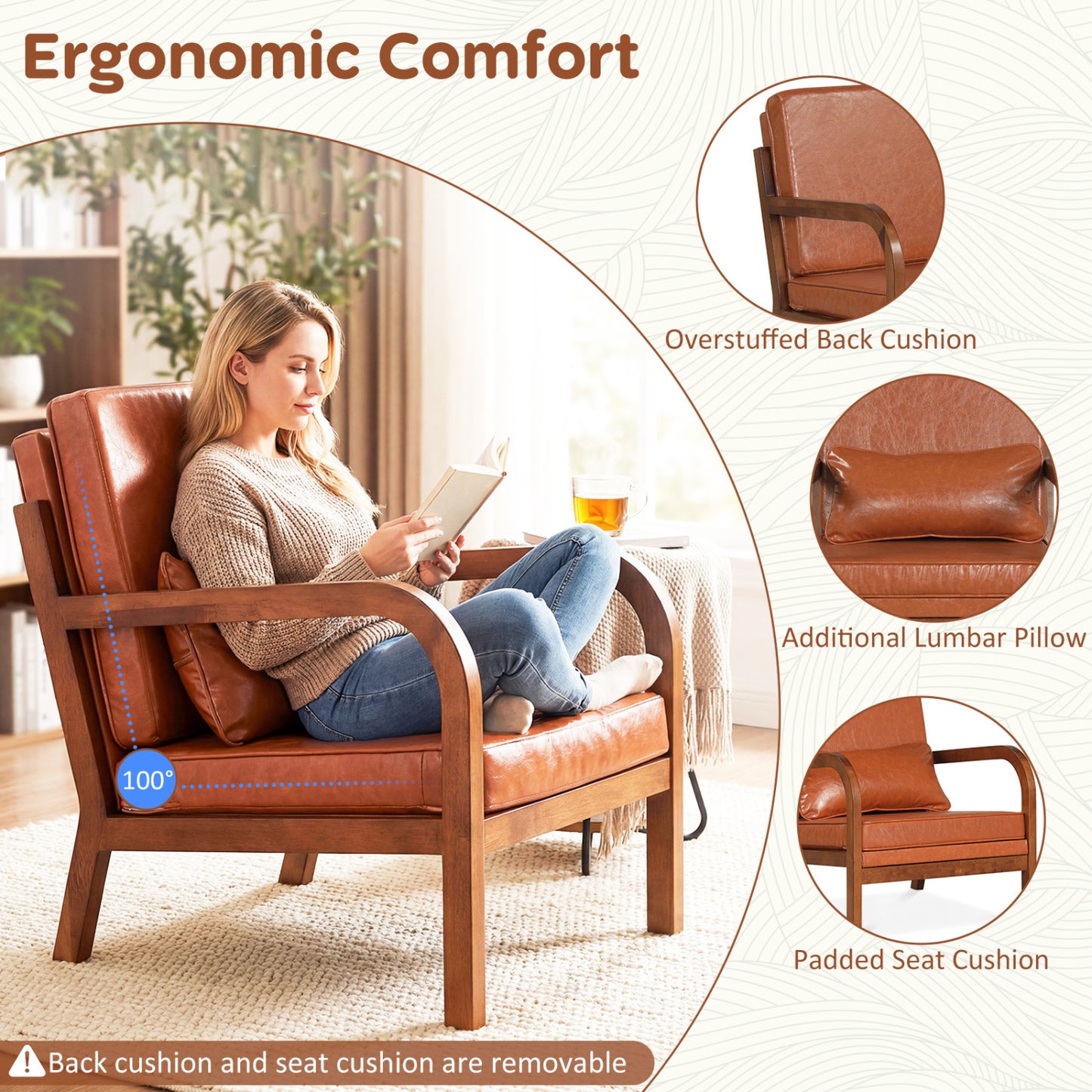 Upholstered Accent Chair with Removable Cushions
