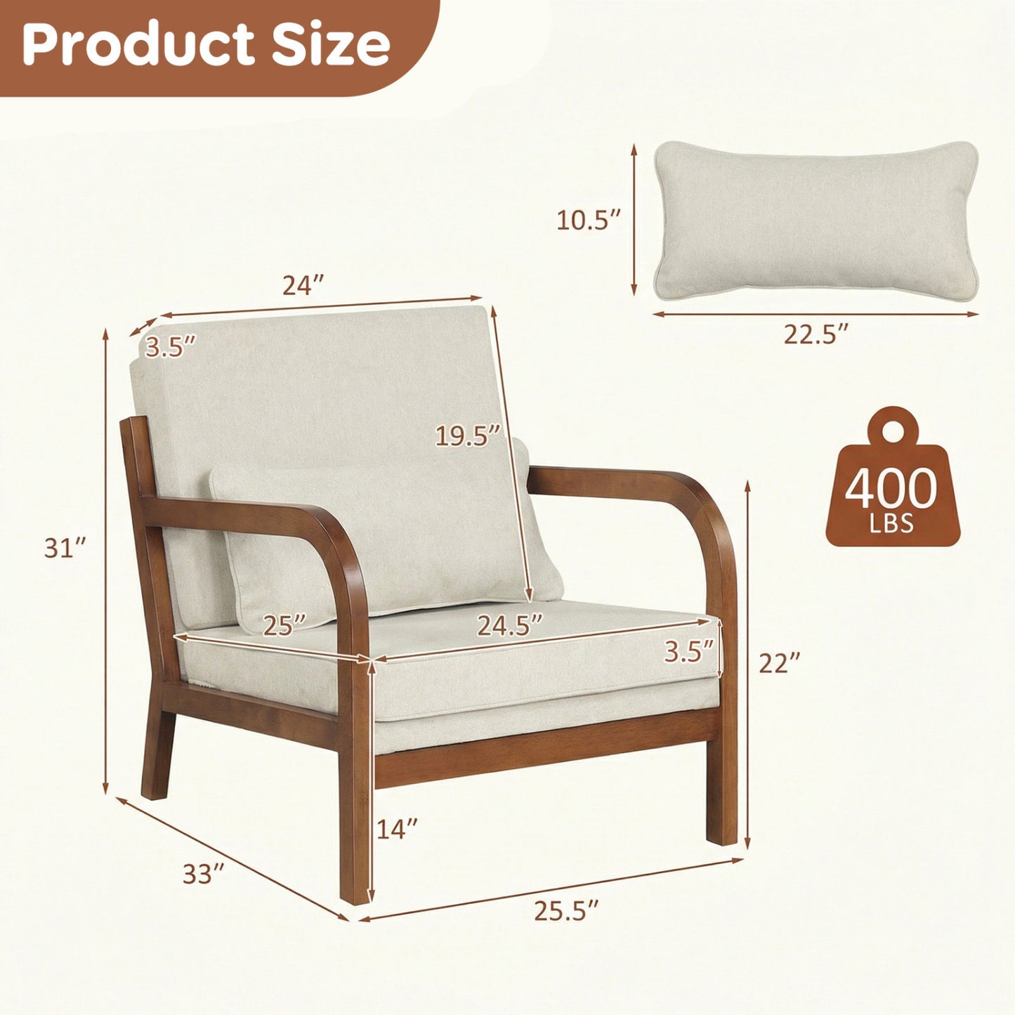 Upholstered Accent Chair with Removable Cushions