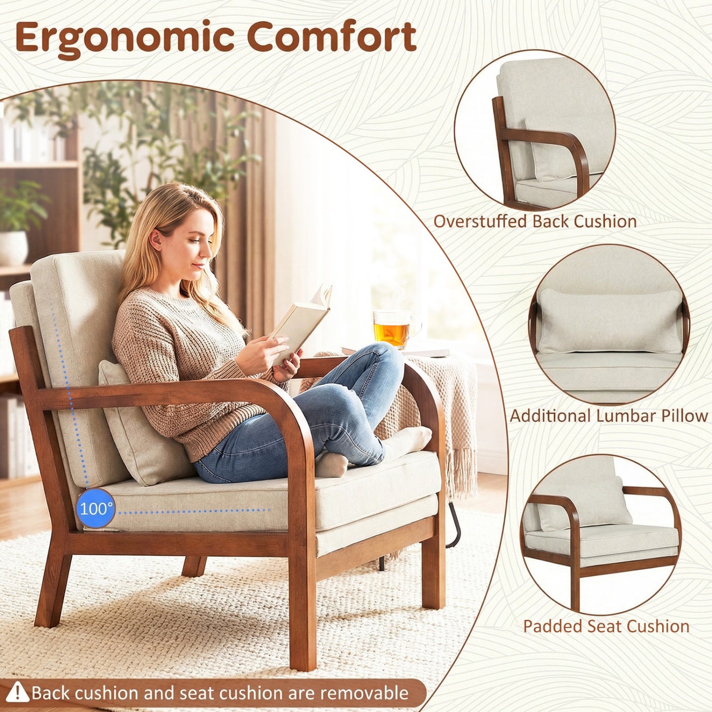 Upholstered Accent Chair with Removable Cushions