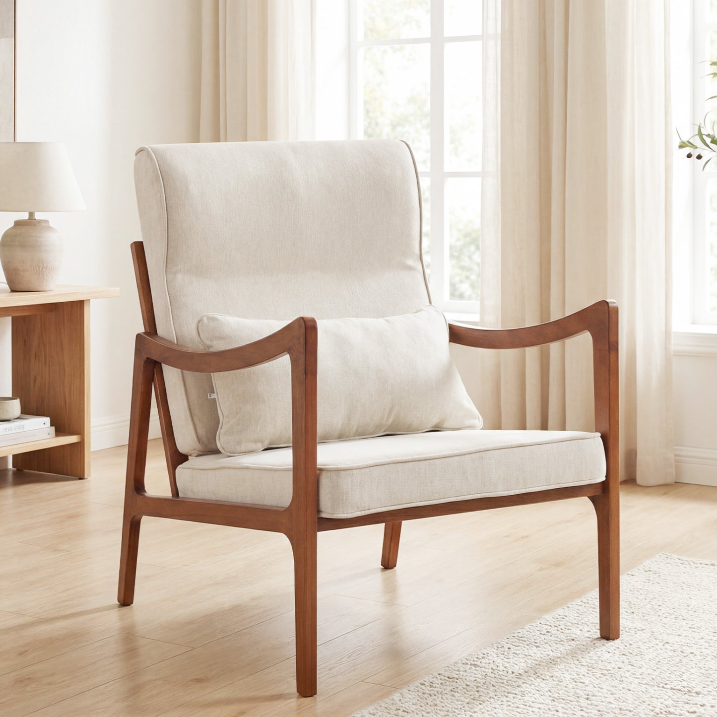 Accent Chair with Removable Cushions and Rubber Wood Frame