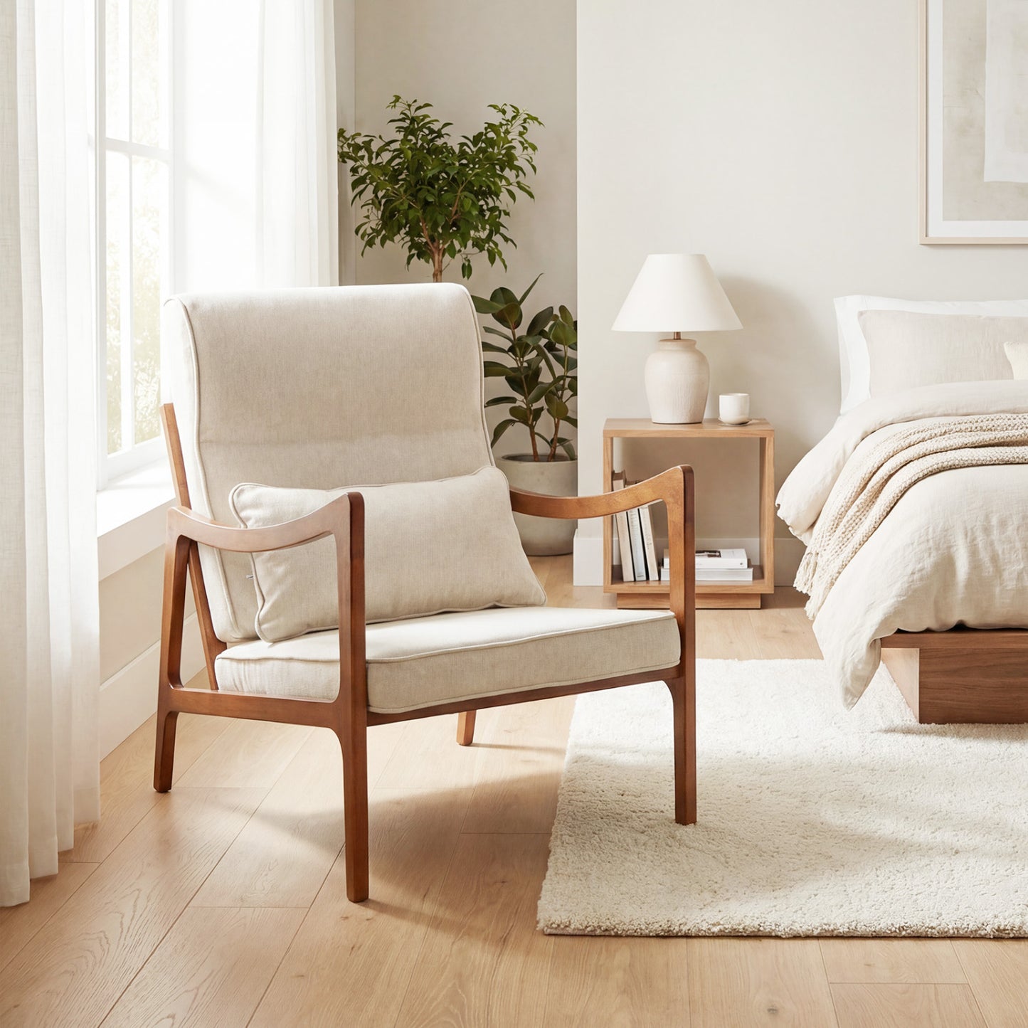 Accent Chair with Removable Cushions and Rubber Wood Frame