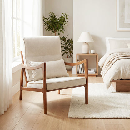 Accent Chair with Removable Cushions and Rubber Wood Frame