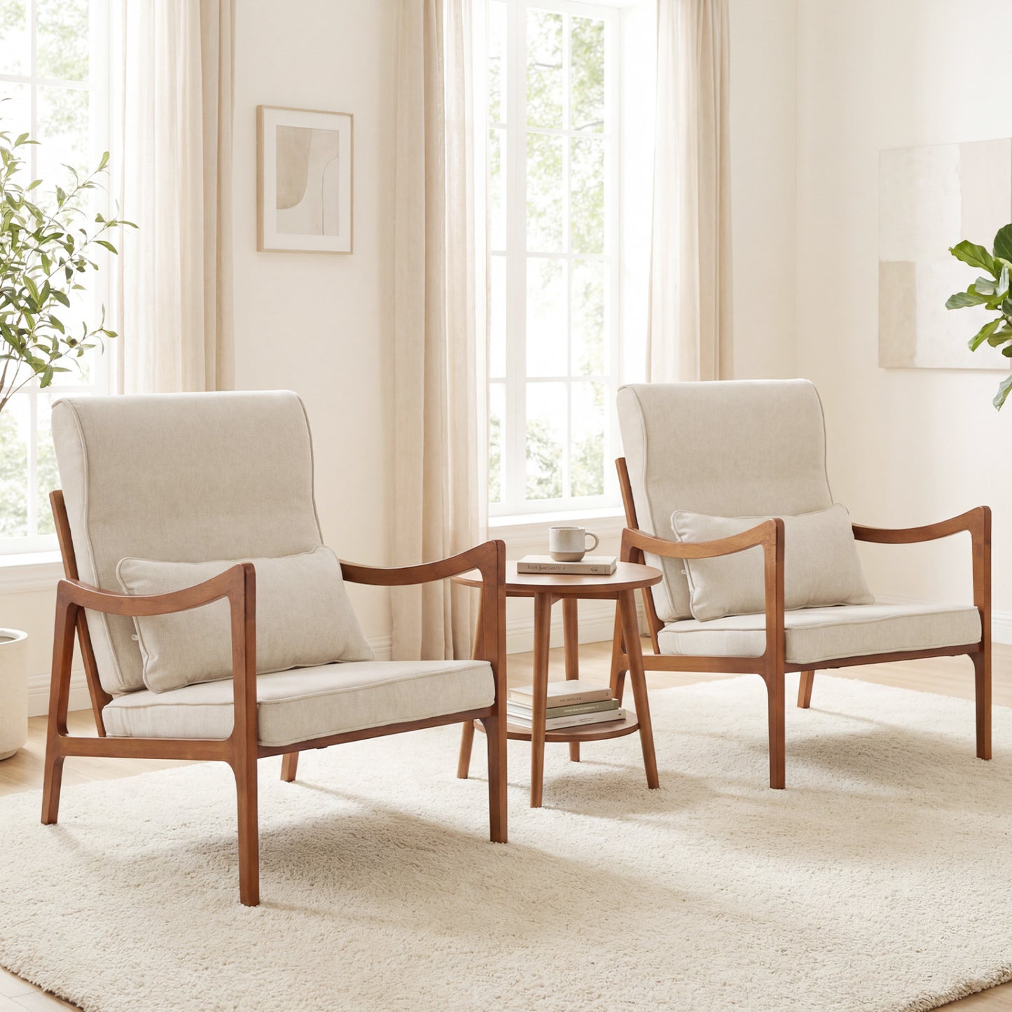 Accent Chair with Removable Cushions and Rubber Wood Frame