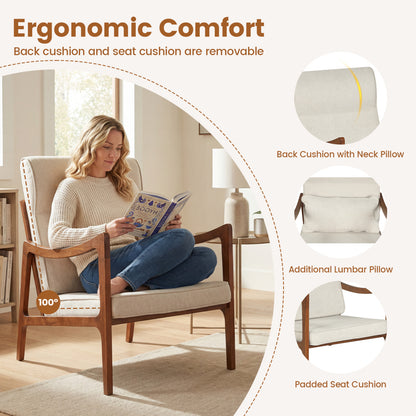 Accent Chair with Removable Cushions and Rubber Wood Frame